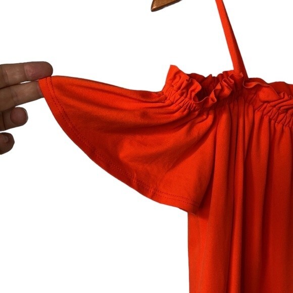 Susana Monaco Cold Shoulder Knot Front Ruffle Trim Blouse Flutter Sleeve Vibrant - Picture 4 of 11